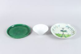 A CHINESE PORCELAIN BOWL PAINTED WITH FISH, together with a Chinese porcelain Doucai style dish