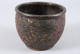 A GOOD BRONZE VASE decorated with dragons. 6ins diameter.