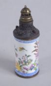 A CHINESE ENAMELLED COPPER SNUFF BOTTLE, painted with fruit, butterflies, and flora, 9cms high.