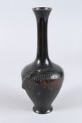A GOOD JAPANESE BRONZE VASE, the side decorated with a carp. 11.5ins high.