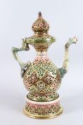A LARGE HUNGARIAN POTTERY EWER ON STAND, for the Islamic market. 20ins high.