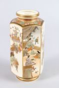 A GOOD 19TH CENTURY JAPANESE HEXAGONAL SATSUMA VASE, painted with panels depicting Samurai and other