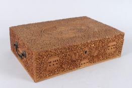 A VERY FINE 19TH CENTURY ANGLO INDIAN CARVED SANDALWOOD BOX. 13ins high.