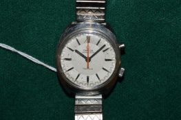 A gentlemans Omega Chronostop stainless steel wristwatch with replacement strap.