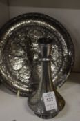 A good small Shahnai vase with Bidri silver work together with a similar circular dish.