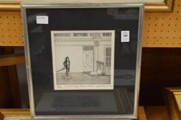 An engraving, a small watercolour and a print.