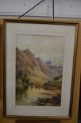 Hillier, Mountainous river landscape with cattle, watercolour, signed.