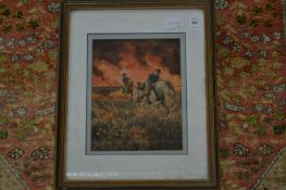 Cowboys in pursuit, watercolour.