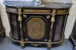 A boulle style marble top credenza.