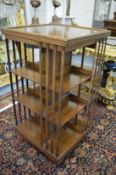A large oak revolving bookcase.