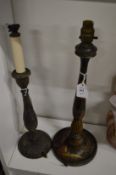 Two decorative lacquer candle sticks converted to table lamps.