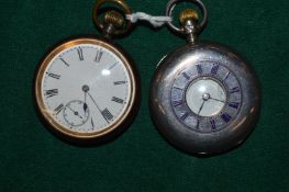 A gentlemans silver half hunter pocket watch and another pocket watch.
