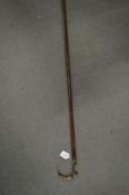 A horn handled walking stick, the shaft with metal liner.