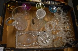 Decorative glassware, cut glass decanter etc.