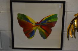 In the manner of Damien Hirst, butterfly, a spin picture, framed and glazed.