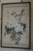 Shaou Youxuan, birds and flora, ink and watercolour painting on paper, laid on silk.