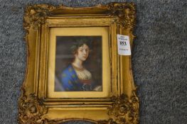 A good portrait miniature bust of a young lady wearing a laurel wreath.