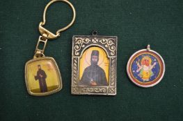 Three silver Russian key rings.