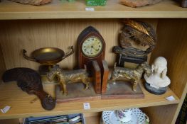Decorative items to include an alabaster bust, trophies, mantel clock etc.