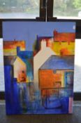 Colourful houses, oil on canvas, stretchered but unframed.