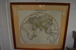 Pinkertons modern atlas, Eastern hemisphere, colour print, framed and glazed.