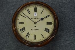 A Victorian circular mahogany cased wall clock with fusee movement, the circular dial signed S D