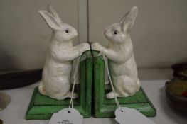 A pair of novelty cast iron bookends modelled as rabbits.