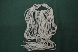 A green crystal six row necklace.