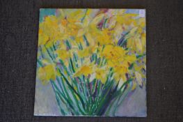 Bunch of daffodils, oil on canvas, stretchered but unframed.