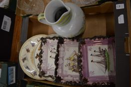 Three lustre ware dishes and other china.