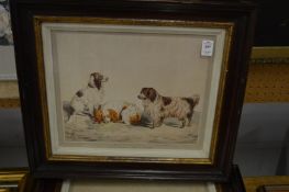 A set of four dog prints, uniformly framed and glazed.
