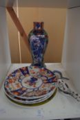 Chinese baluster shaped vase and other Oriental china.