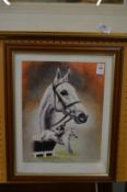 A colour print of the racing horse Desert Orchid.