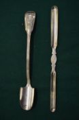 A silver stilton scoop and a silver marrow scoop.