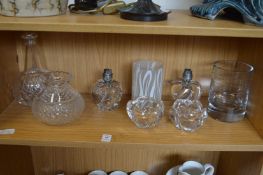 A pair of Sevres glass table lamps and other glassware.