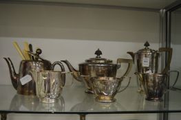 A plated four piece tea service and other items.