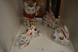 Imari style cats and rabbits.