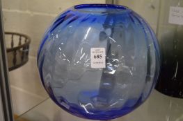 A William Yeoward blue glass spherical vase, signed.