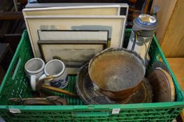 A Mettlac pewter lidded pottery jug and other items.