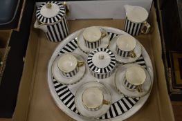 Stylish Continental part coffee service, black and white stripes with gilt rims.