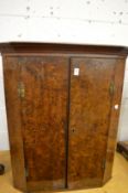 A 19th century figured walnut two door hanging cupboard.