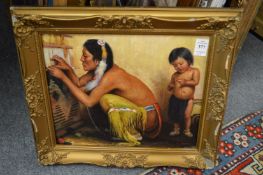 A group of decorative oil paintings.