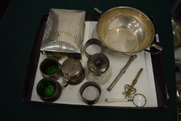 A small group of silver items to include a twin handled bowl.