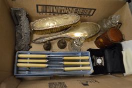 Silver backed brushes and other items.