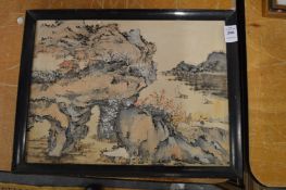 Chinese School, mountainous river landscape, watercolour.