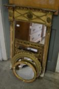Five gilt framed mirrors (faults).