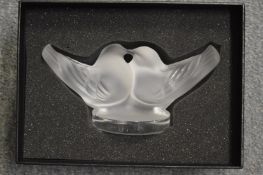 A Lalique glass model of love birds, boxed.
