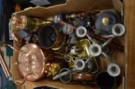 Box of metalware and various collectables.