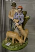 A Lenci porcelain figure group of a shepherd, shepherdess and sheep, signed to the base Lenci,