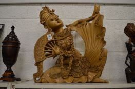 A very good large carved hardwood figure of a Balinese dancer.